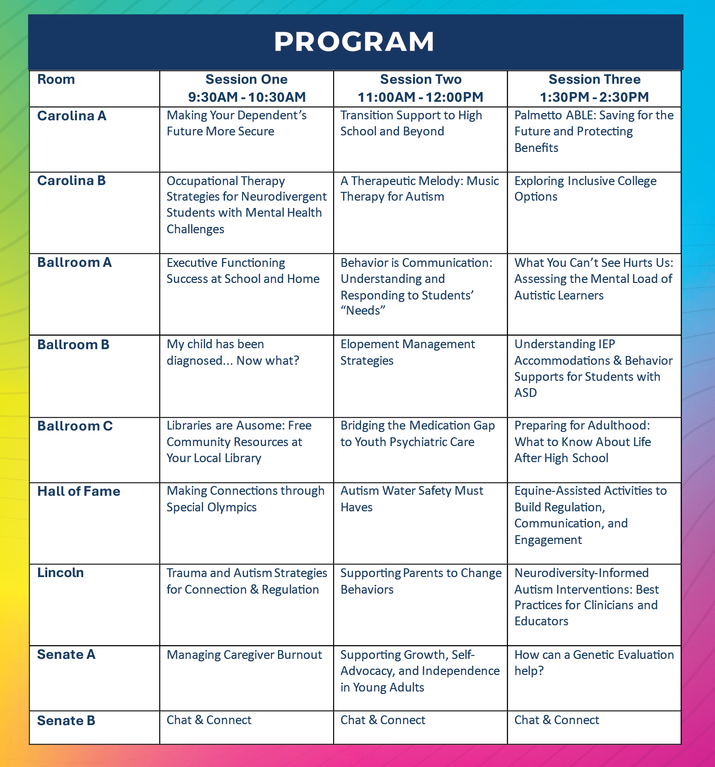 AutismConnect 2026 Program Schedule graphic